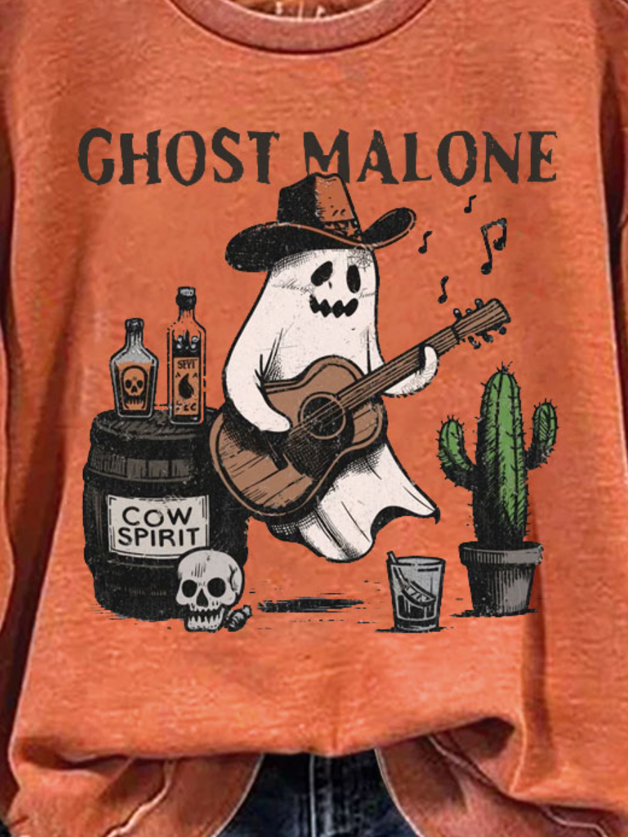 Ghost Malone Funny Halloween Western Art Print Casual Sweatshirt