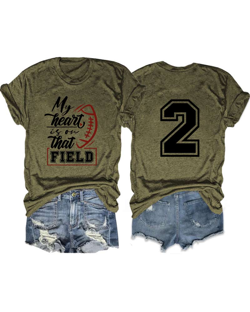 My Heart is on That Field Personalized Number T-Shirt