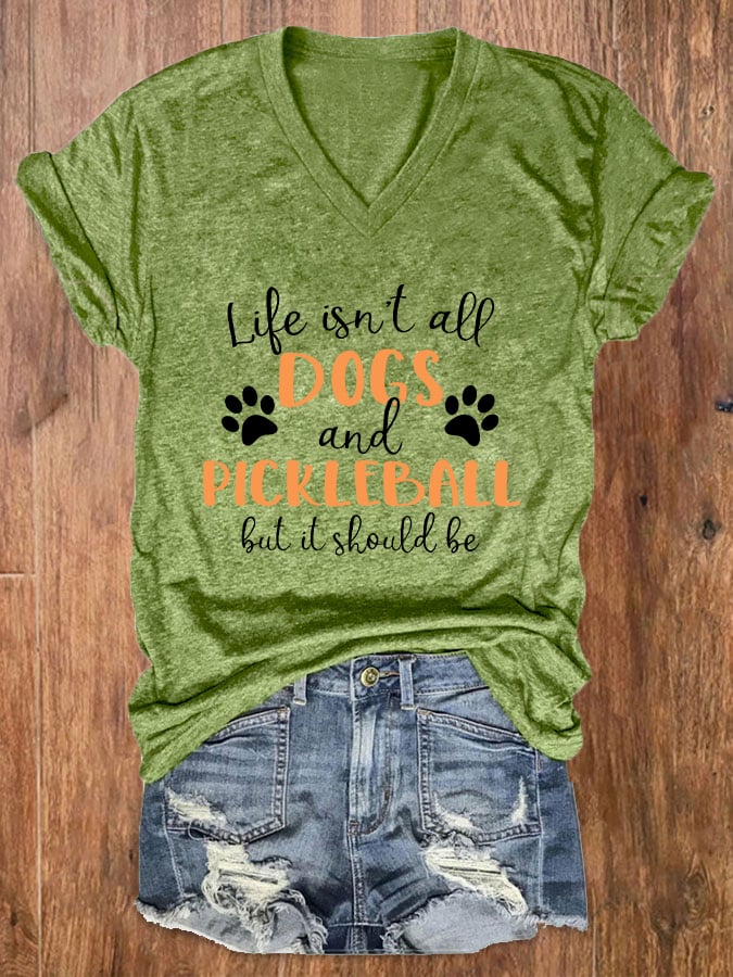 Women's Funny Dogs and Pickleball Printed T-Shirt