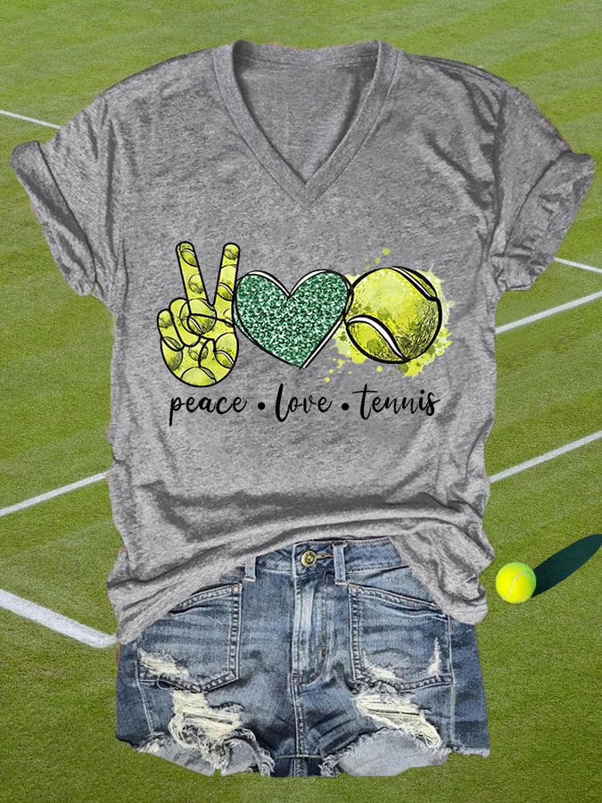 Women's Peace Love Tennis Casual V-Neck Tee