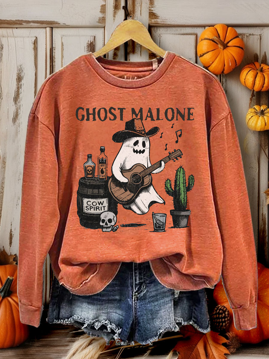 Ghost Malone Funny Halloween Western Art Print Casual Sweatshirt