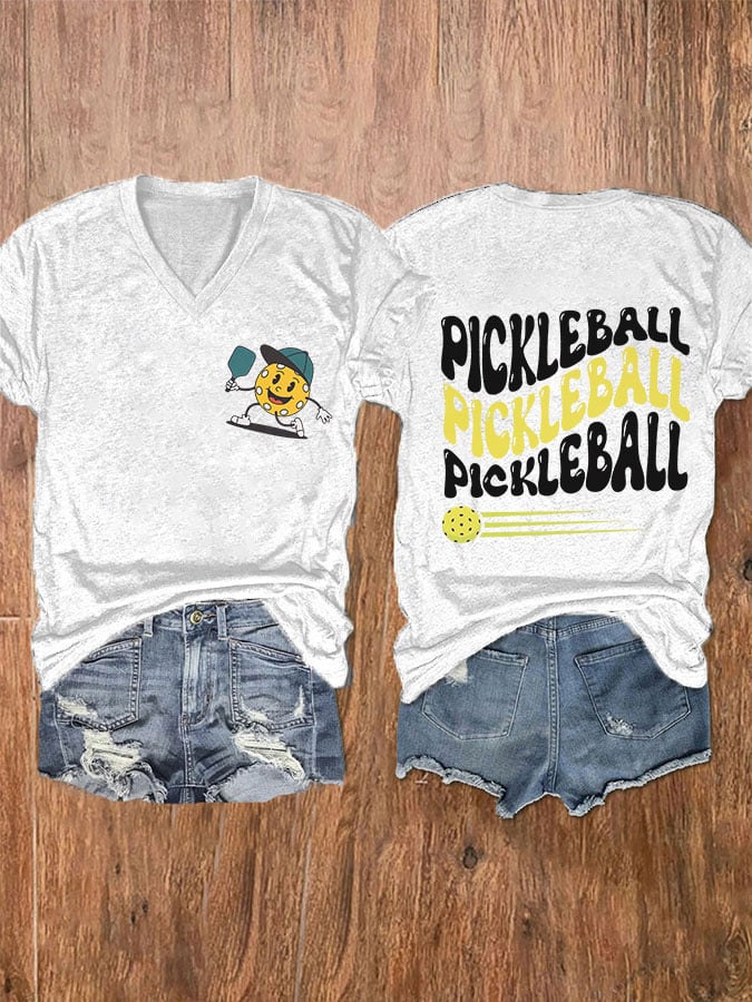 Women's Fun Pickleball V-Neck T-Shirt