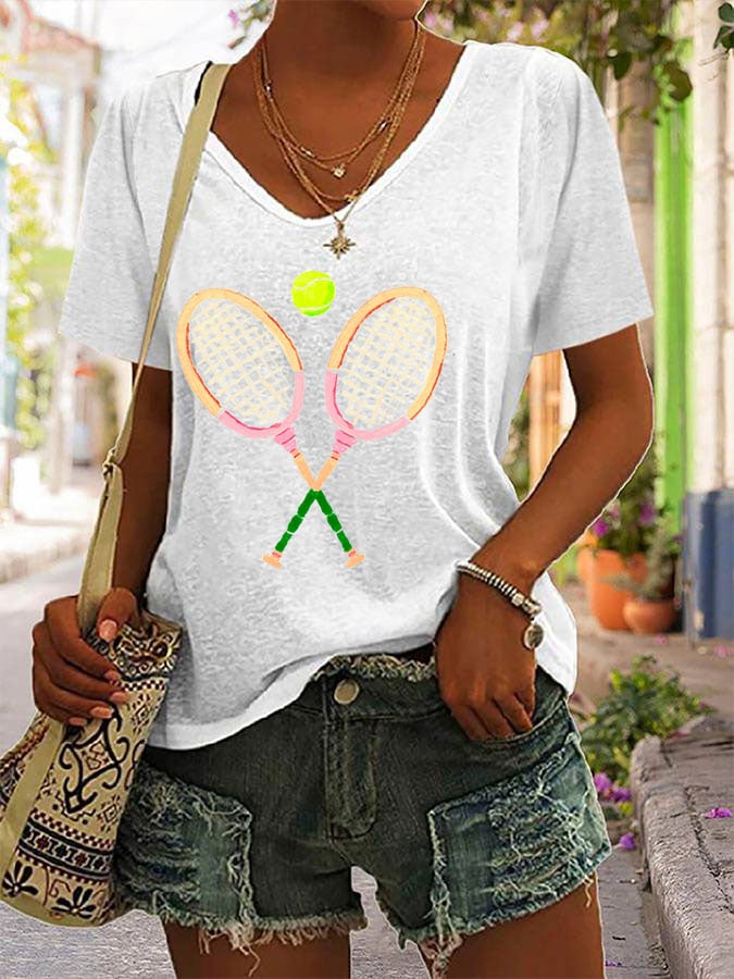 Women's Tennis Fans Printed V-Neck T-Shirt