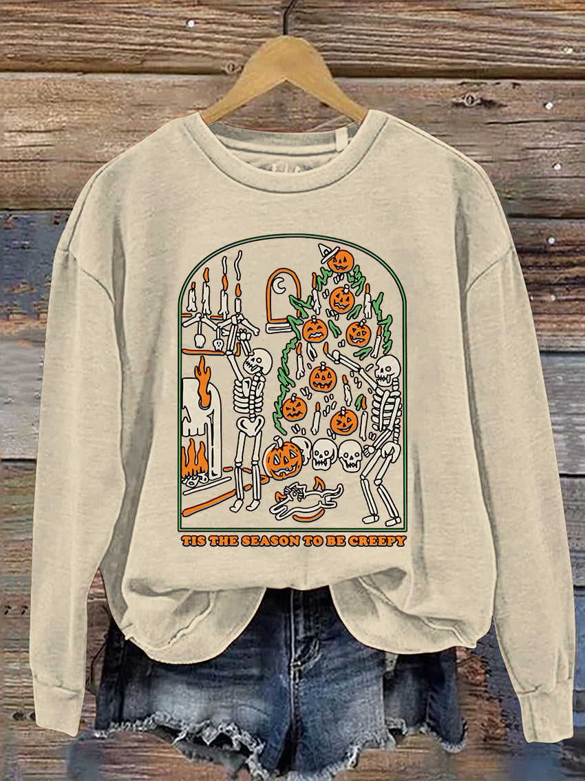 Tis The Season To Be Creepy Halloween Casual Print Sweatshirt