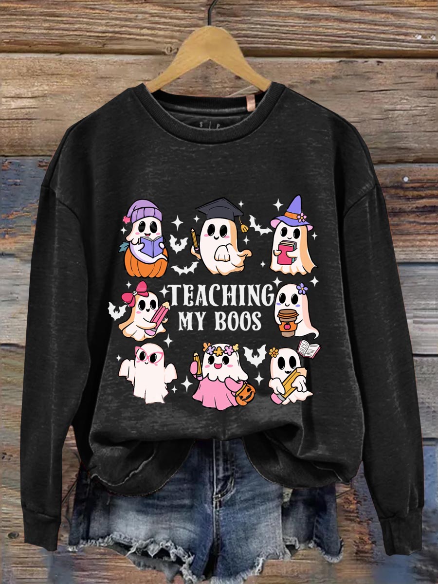 Teaching My Boos Ghost Halloween Art Print Casual  Sweatshirt