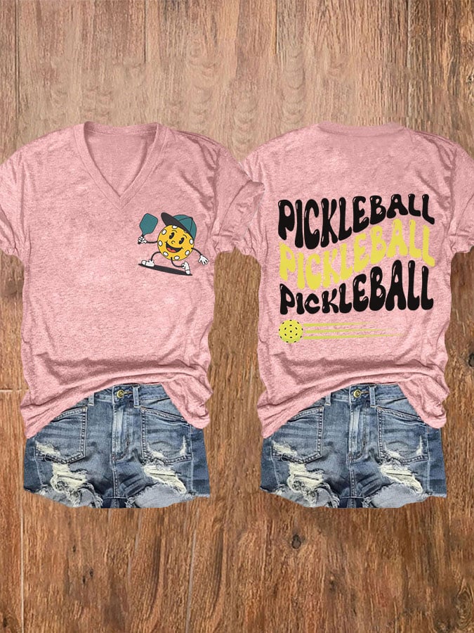 Women's Fun Pickleball V-Neck T-Shirt