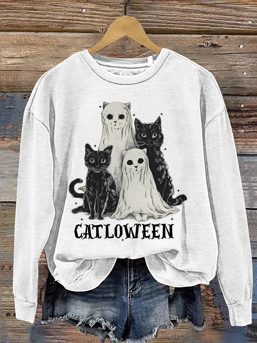 Catloween Funny Halloween Cat Casual Print Sweatshirt