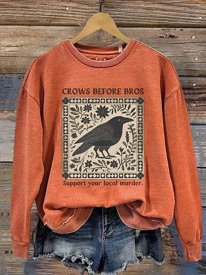 Halloween Crows Before Bros Casual Print Sweatshirt