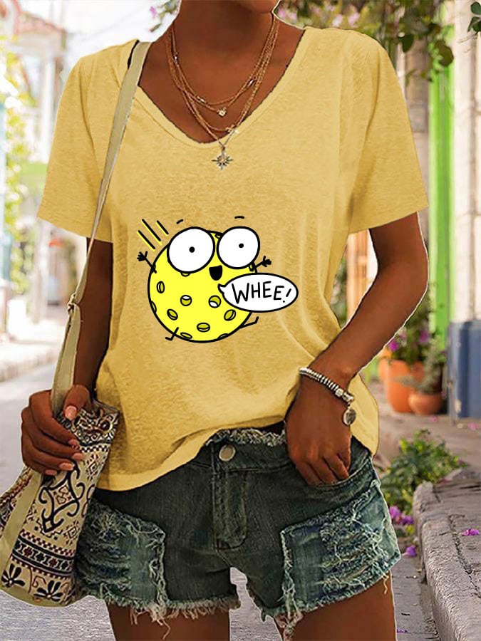 Women's Funny Pickleball Print V-Neck T-Shirt