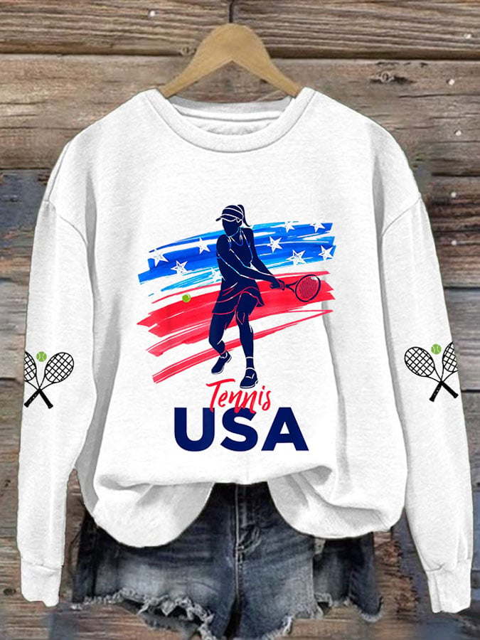 Women's Tennis Print Round Neck Sweatshirt