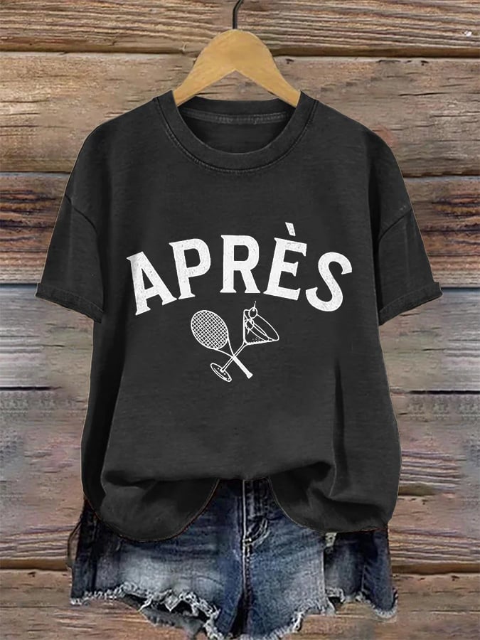 Women's Apres Tennis Printed V-Neck T-Shirt