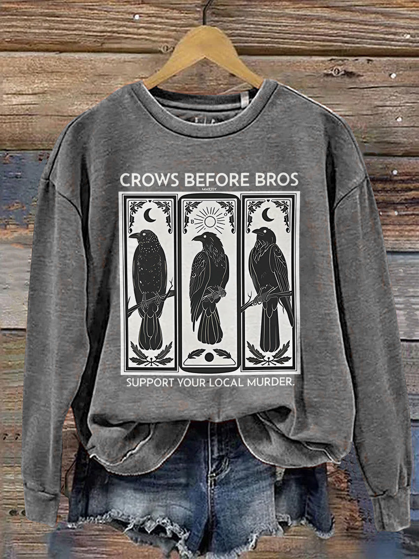 Crows Support Local Murder Casual Print Sweatshirt