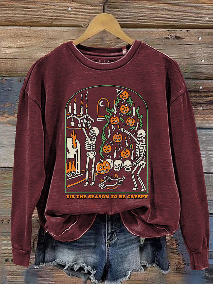 Tis The Season To Be Creepy Halloween Casual Print Sweatshirt