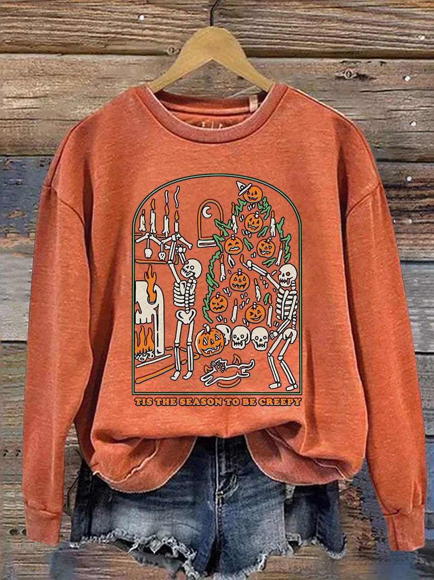 Tis The Season To Be Creepy Halloween Casual Print Sweatshirt