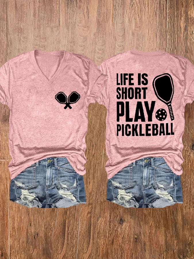 Women's Pickleball Lover Printed V-Neck T-Shirt