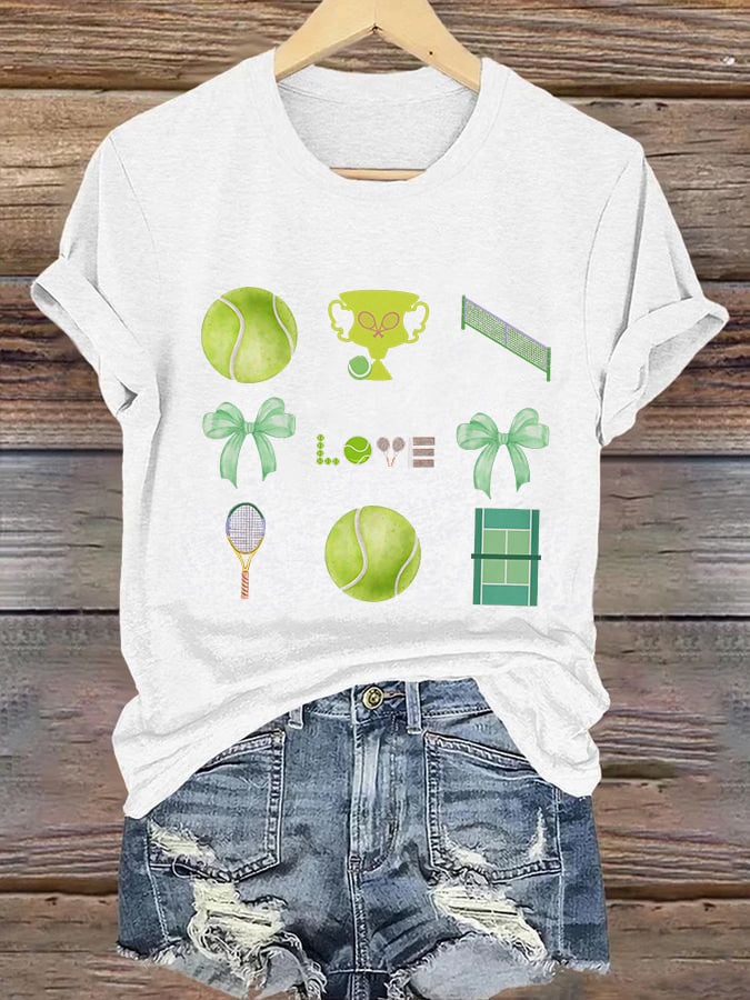 Women's Retro Tennis Print T-Shirt