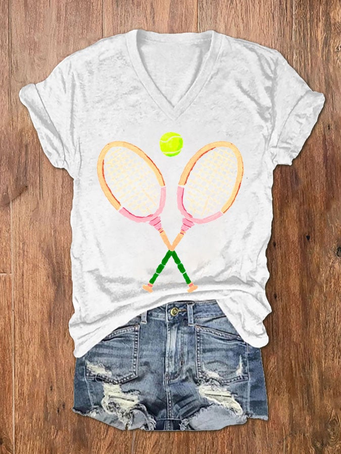 Women's Funny Tennis Tennis Lover Print V-Neck T-Shirt