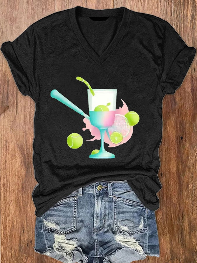 Women's Funny Tennis Tennis Lover Print V-Neck T-Shirt