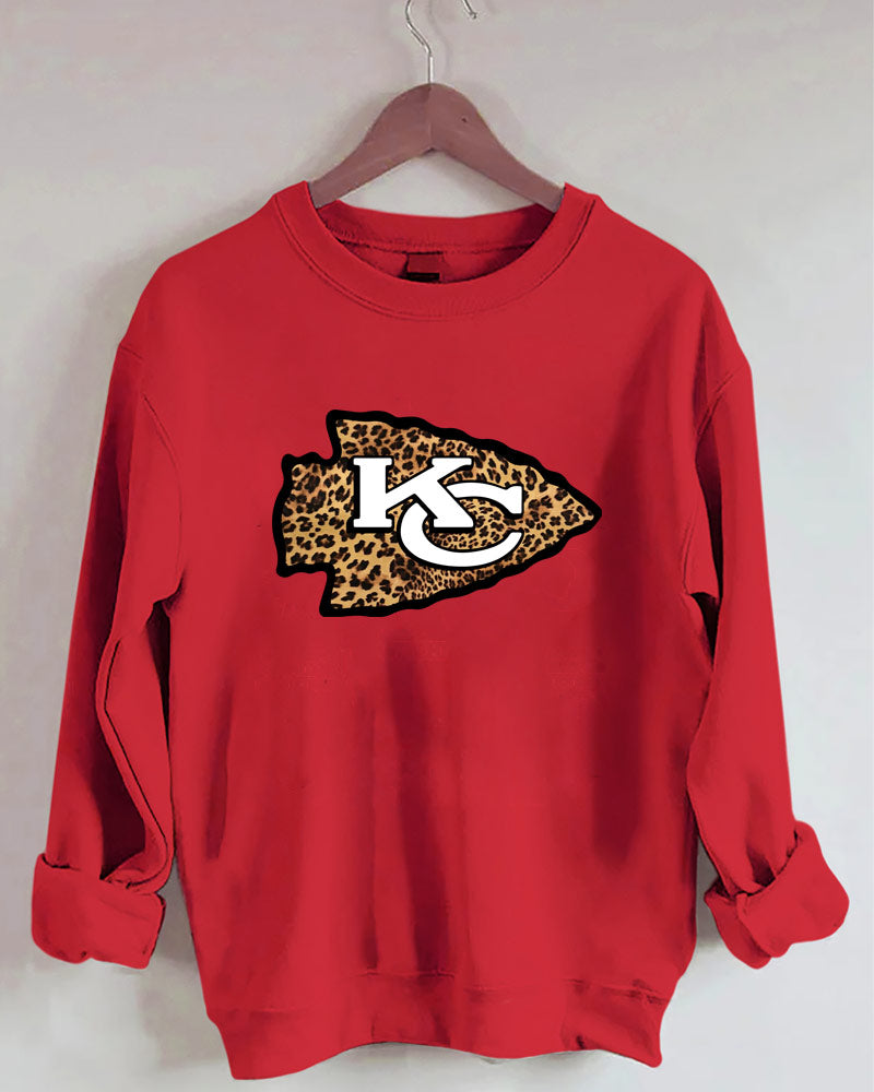 Kansas City Chiefs Arrowhead Leopard Printed Crewneck Sweatshirt