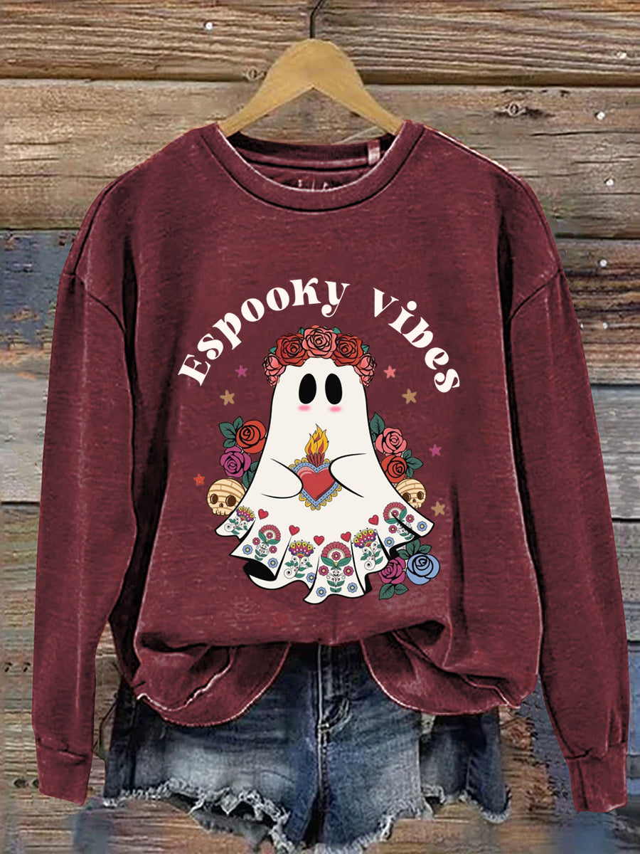 Espooky Vibes Ghost Halloween Art Print Casual Sweatshirt