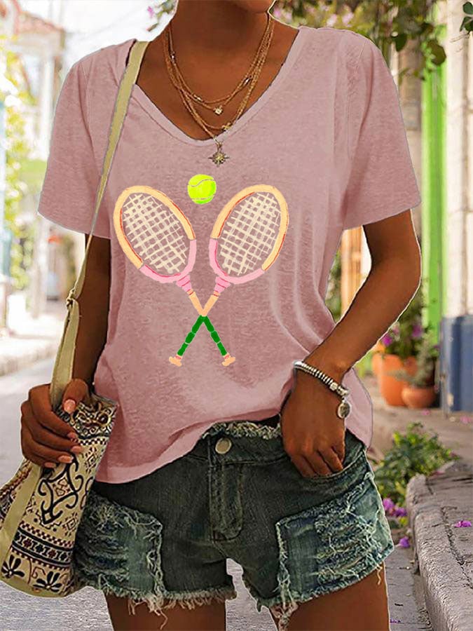 Women's Tennis Fans Printed V-Neck T-Shirt