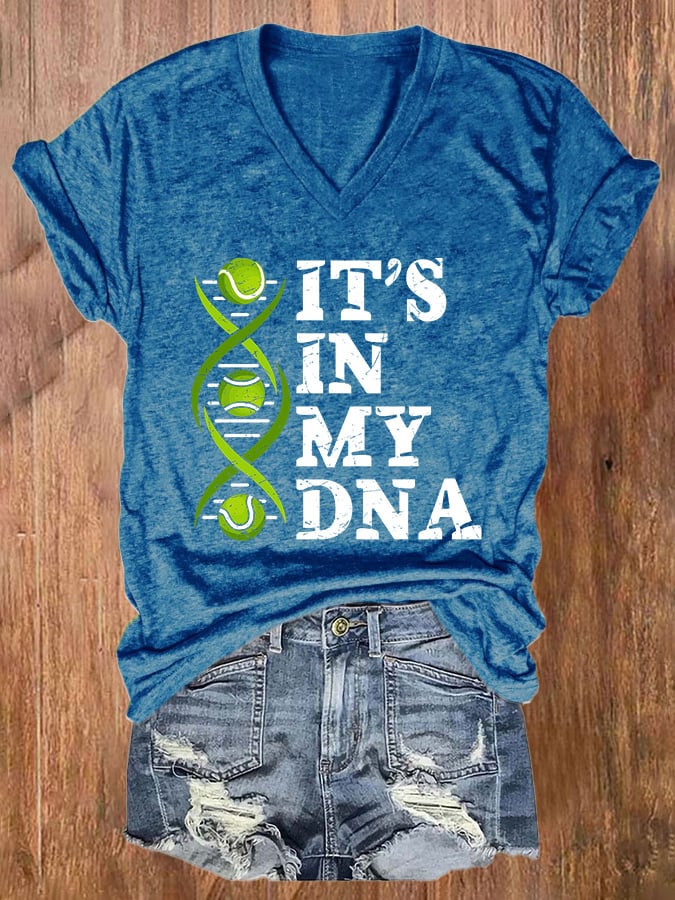 Women's V-neck Retro Tennis It's In My DNA Print T-Shirt