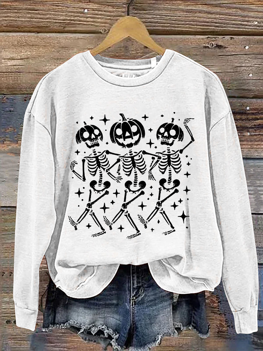 Pumpkin Skeleton Halloween Casual Print Sweatshirt