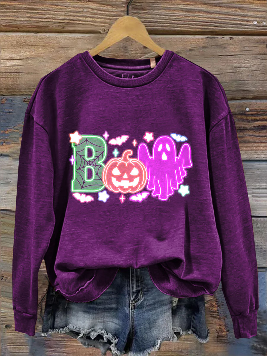 Neon Ghost Boo Halloween Art Print Casual  Sweatshirt