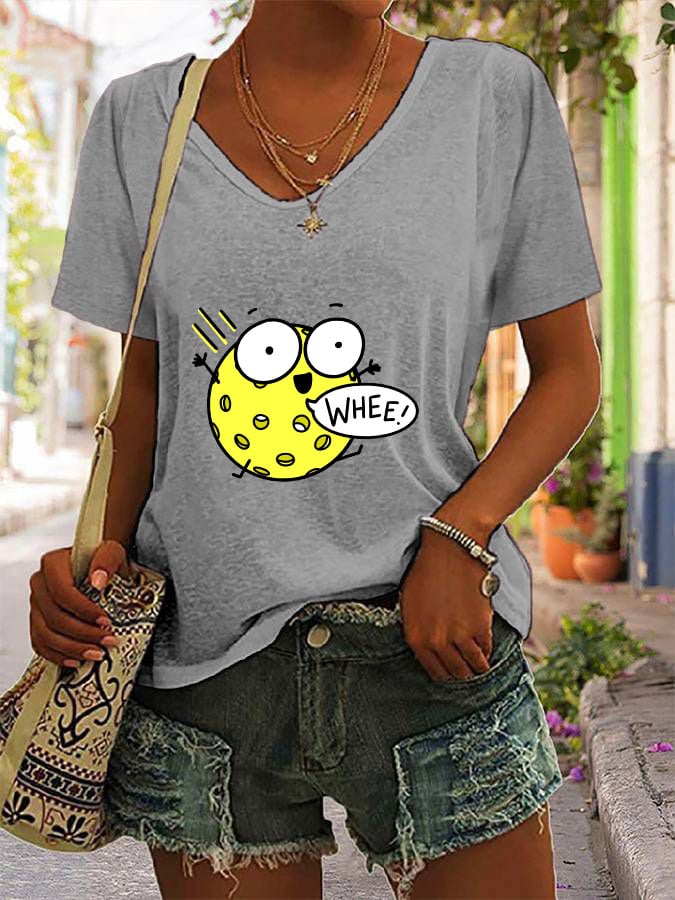 Women's Funny Pickleball Print V-Neck T-Shirt