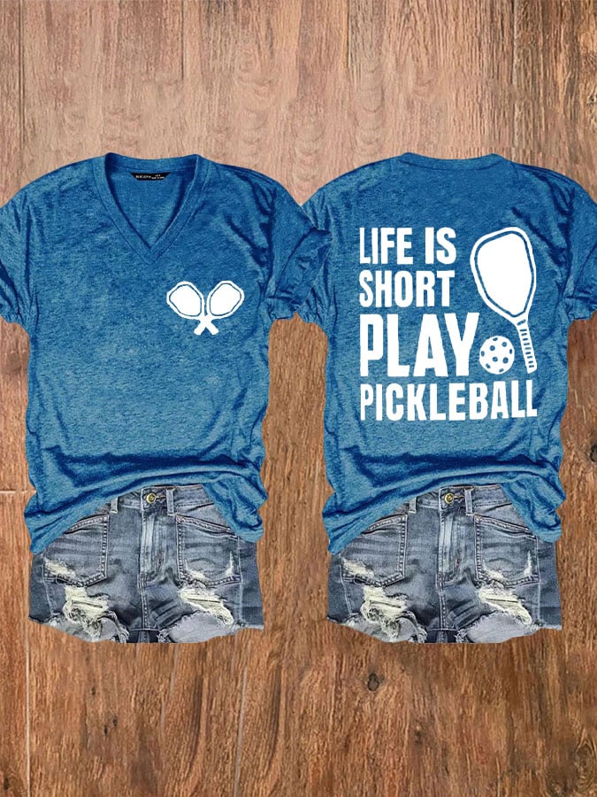 Women's Pickleball Lover Printed V-Neck T-Shirt