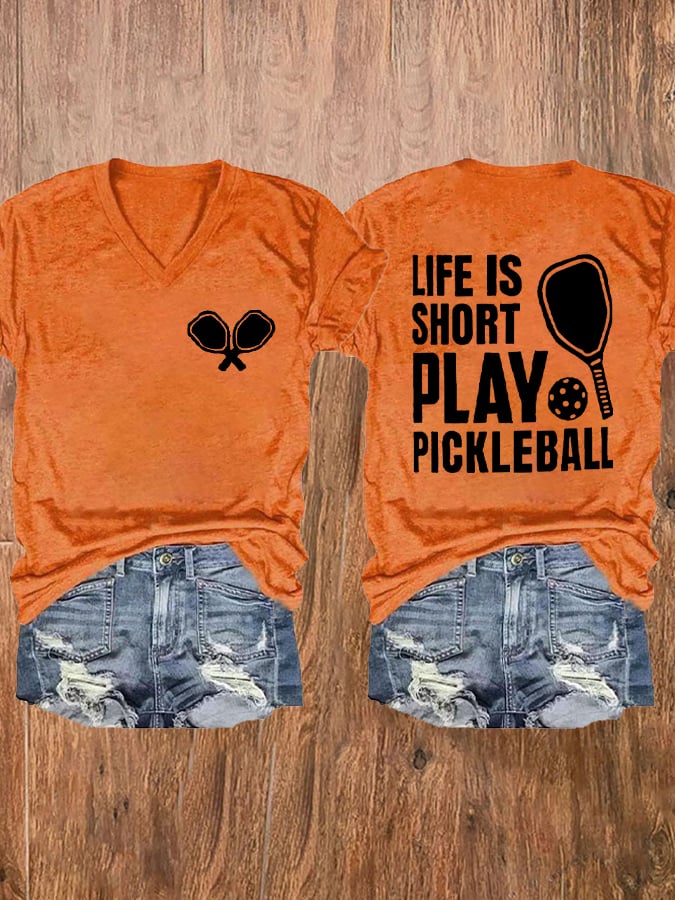 Women's Pickleball Lover Printed V-Neck T-Shirt