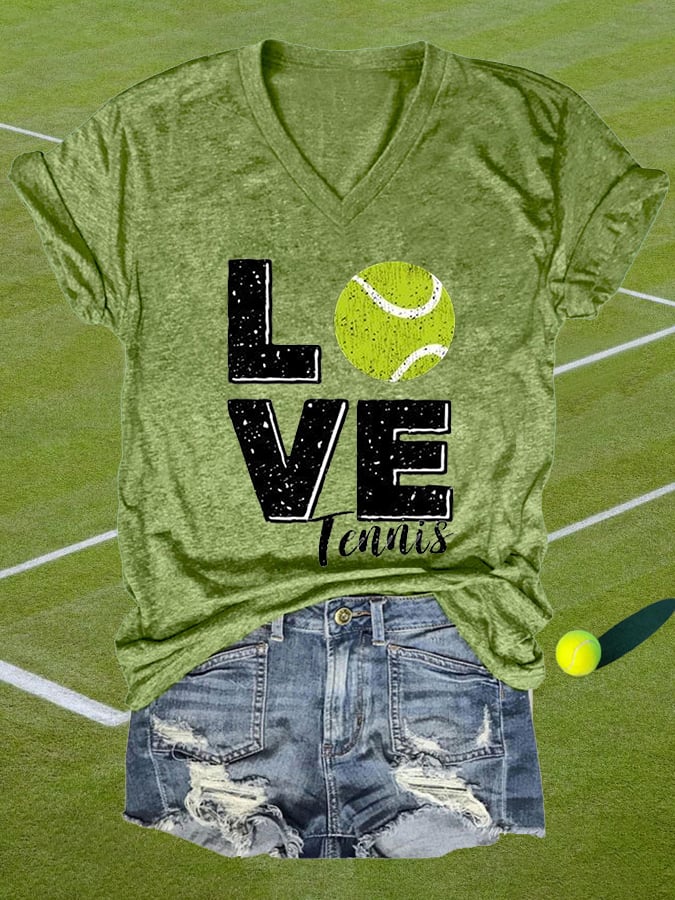 Women's Tennis Lovers Casual V-Neck Tee