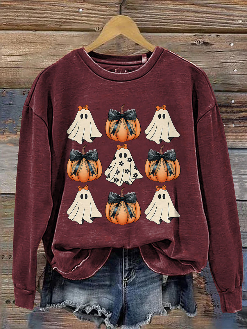 Coquette Halloween Pumpkin Cute Ghost Casual Print Sweatshirt