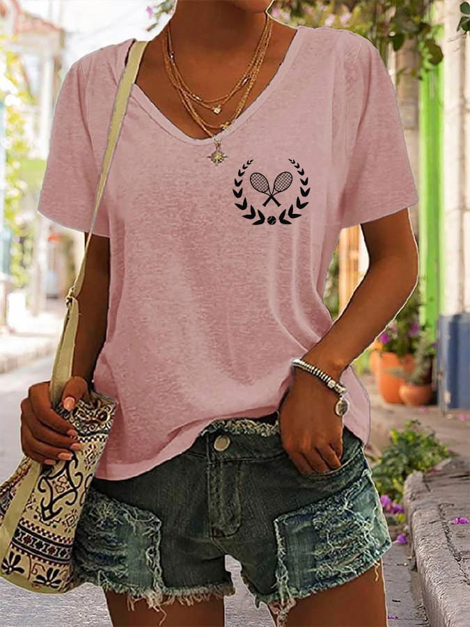 Women's Tennis Lover Printed V-Neck T-shirt