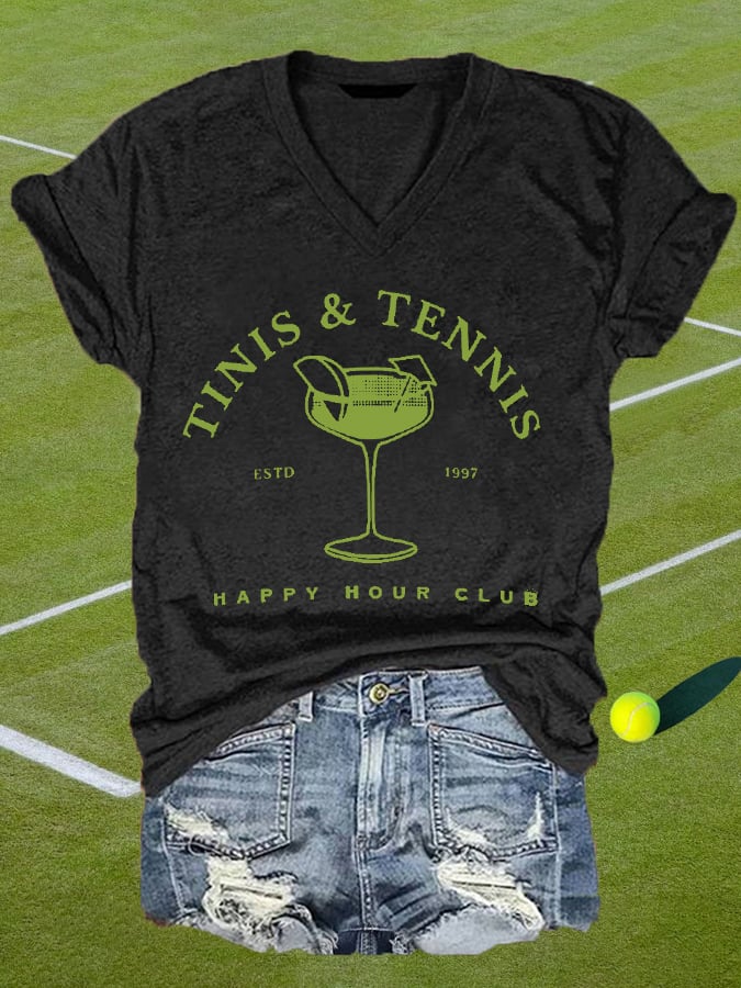 Women's Tinis And Tennis Casual V-Neck Tee