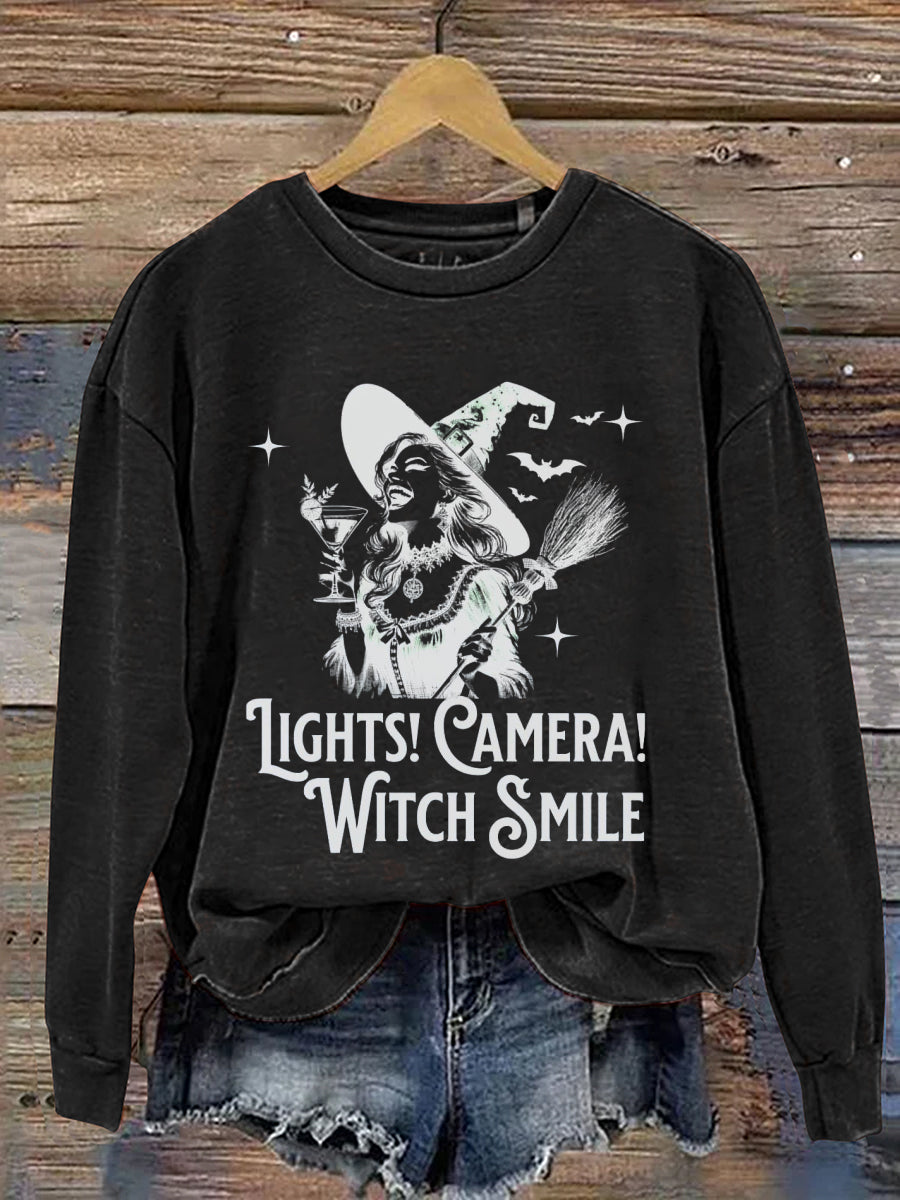 Lights Camera Witch Smile Halloween Art Print Casual Sweatshirt