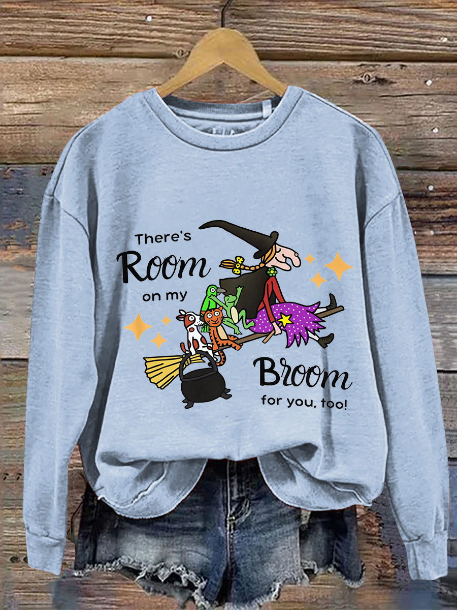 There's Room On My Broom For You Too Dog Cat Witch Halloween Art Print Casual Sweatshirt