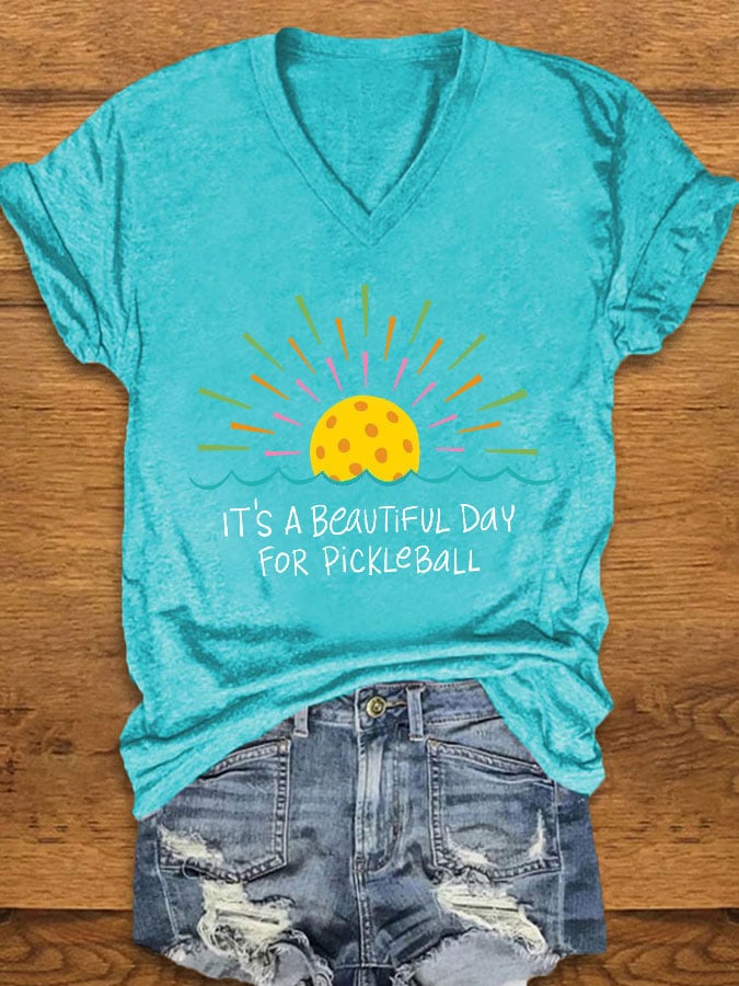 Women's Pickleball Lovers "It's a beautiful day for pickleball" printed T-shirt