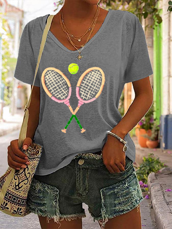 Women's Tennis Fans Printed V-Neck T-Shirt