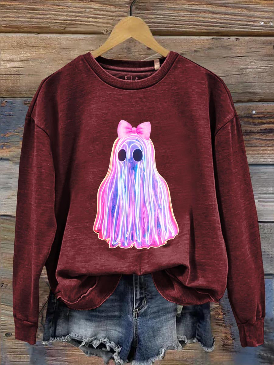 Neon Ghost Halloween Art Print Casual  Sweatshirt