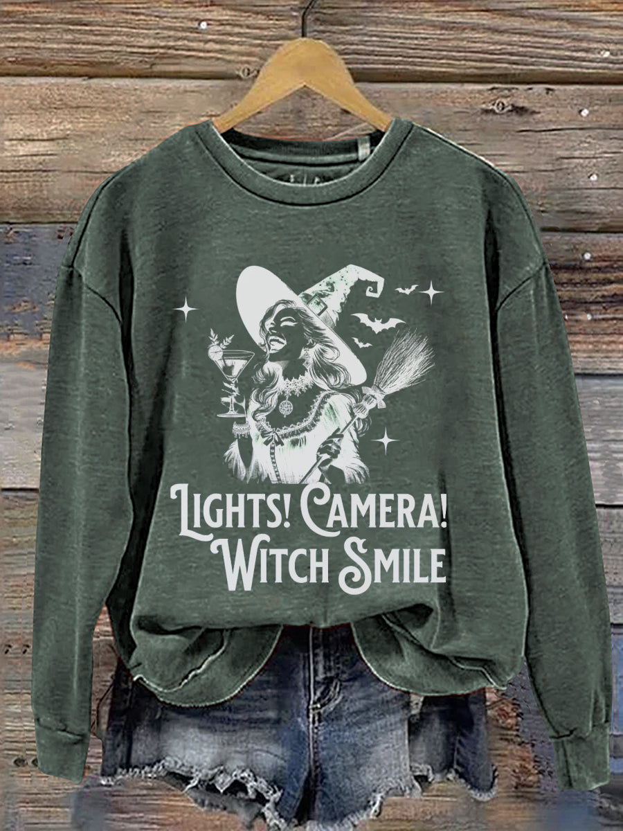 Lights Camera Witch Smile Halloween Art Print Casual Sweatshirt