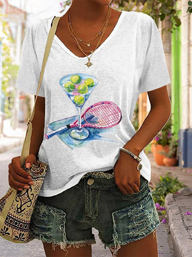 Women's Funny Tennis Tennis Lover Print V-neck T-Shirt