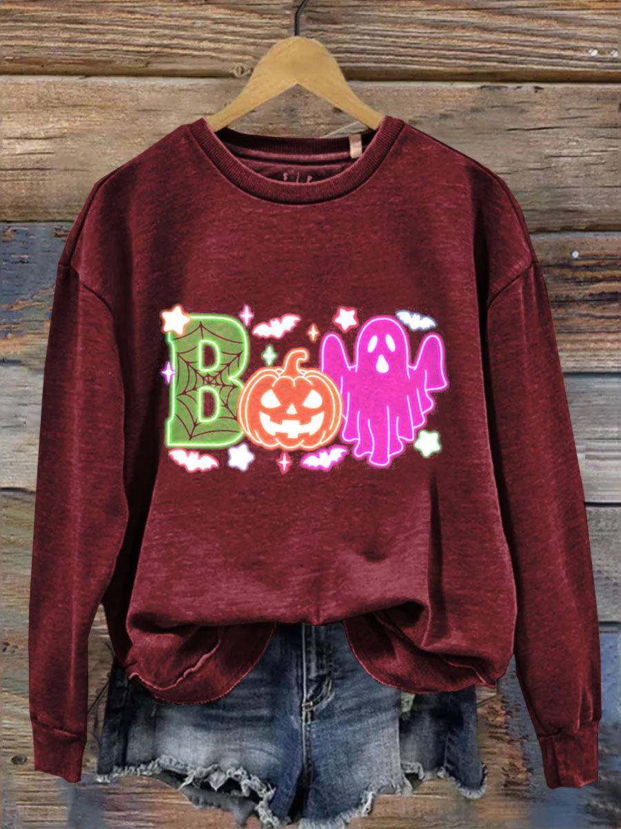 Neon Ghost Boo Halloween Art Print Casual  Sweatshirt