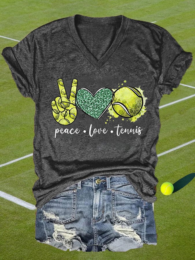 Women's Peace Love Tennis Casual V-Neck Tee