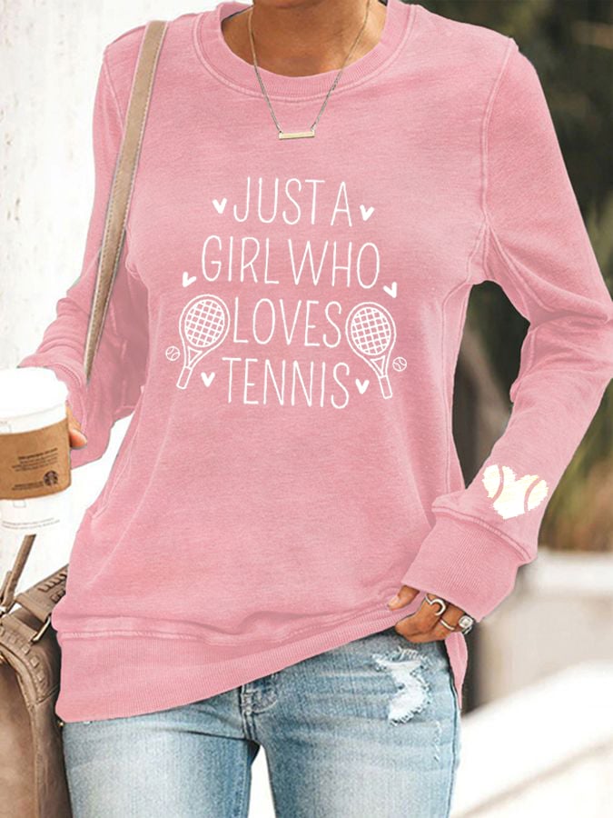 Women's "Just A Girl Who Loves Tennis" printed casual sweatshirt