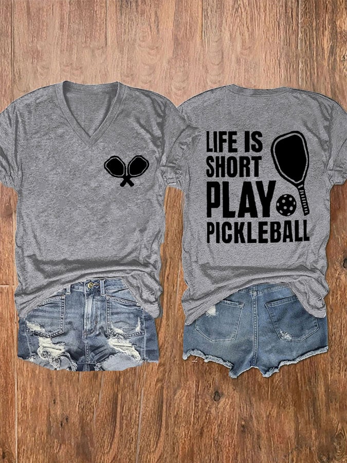 Women's Pickleball Lover Printed V-Neck T-Shirt