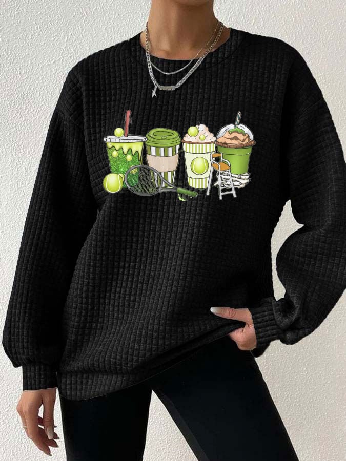 Women's Tennis Drink Printed Waffle Sweatshirt