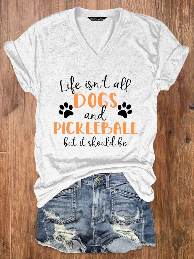 Women's Funny Dogs and Pickleball Printed T-Shirt