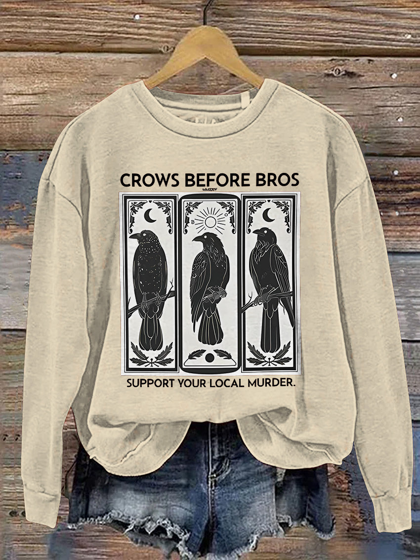 Crows Support Local Murder Casual Print Sweatshirt