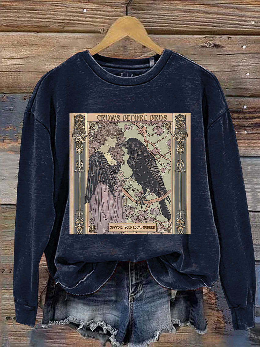 Crows Before Bros Casual Print Sweatshirt